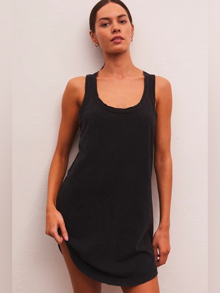 Z Supply Black Ribbed Tank Dress Sleeveless Scoop Neck Mini Dress Size Small